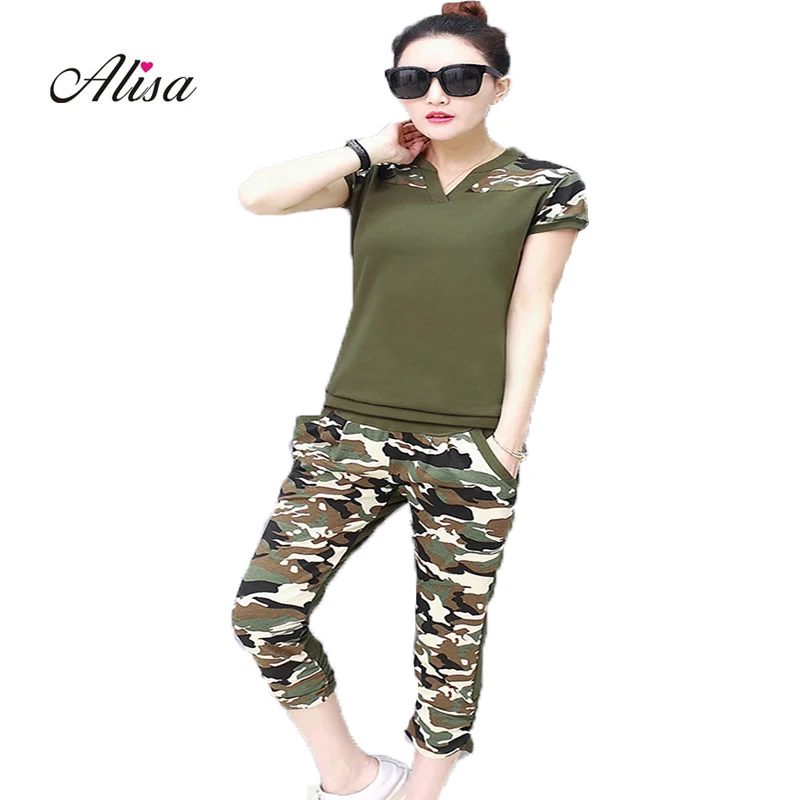 

4xl Big Size Women Casual 2 Piece Tracksuit Fashion Camouflage Printed Summer Short Sleeve V Collar Two Piece Set Female Suit