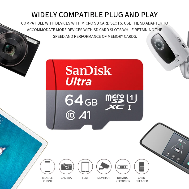 SanDisk-ũ SD ī Ŭ 10, 16gb, 32gb, 64G, 128G ī, A1 ũ TF ÷ ī, SDXC SDHC, ޸ ī, ȭ ǻͿ