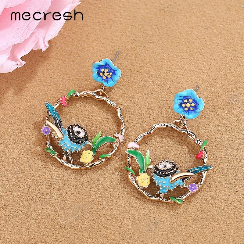 Mecresh Multicolor Branch Garland Flower Bird Drop Earrings for Women Girls Cute Hanging Dangle Fashion Jewelry EH1474 | Украшения и