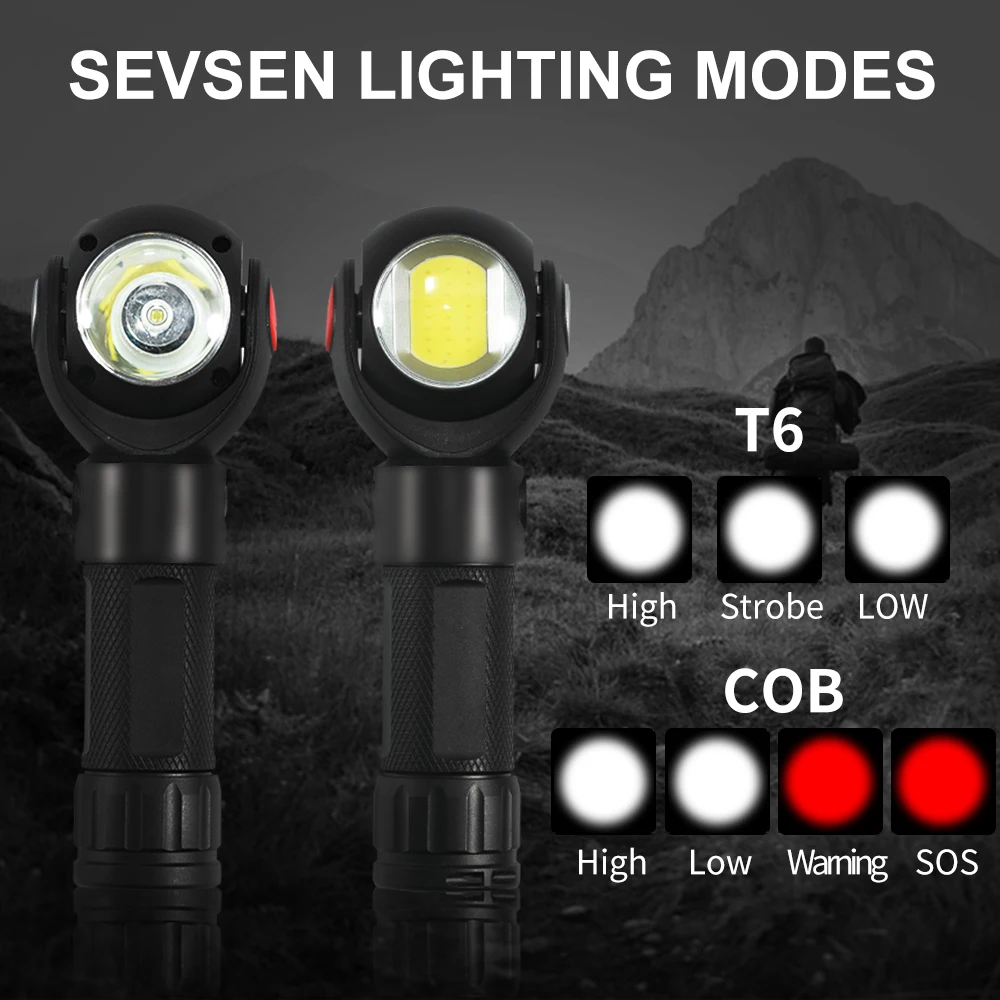 Anjoet фонарик 360 градусов T6+ COB водонепроницаемый магнит мини освещение светодиодный фонарик наружного использования 18650 или 26650 батарея+ USB кабель