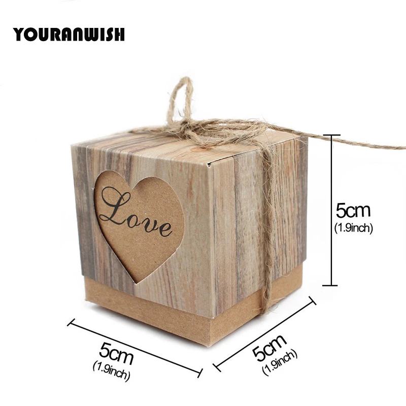 50/100pcs Rustic Kraft Wedding Birthday Love Candy Boxes Gift  Case wit 