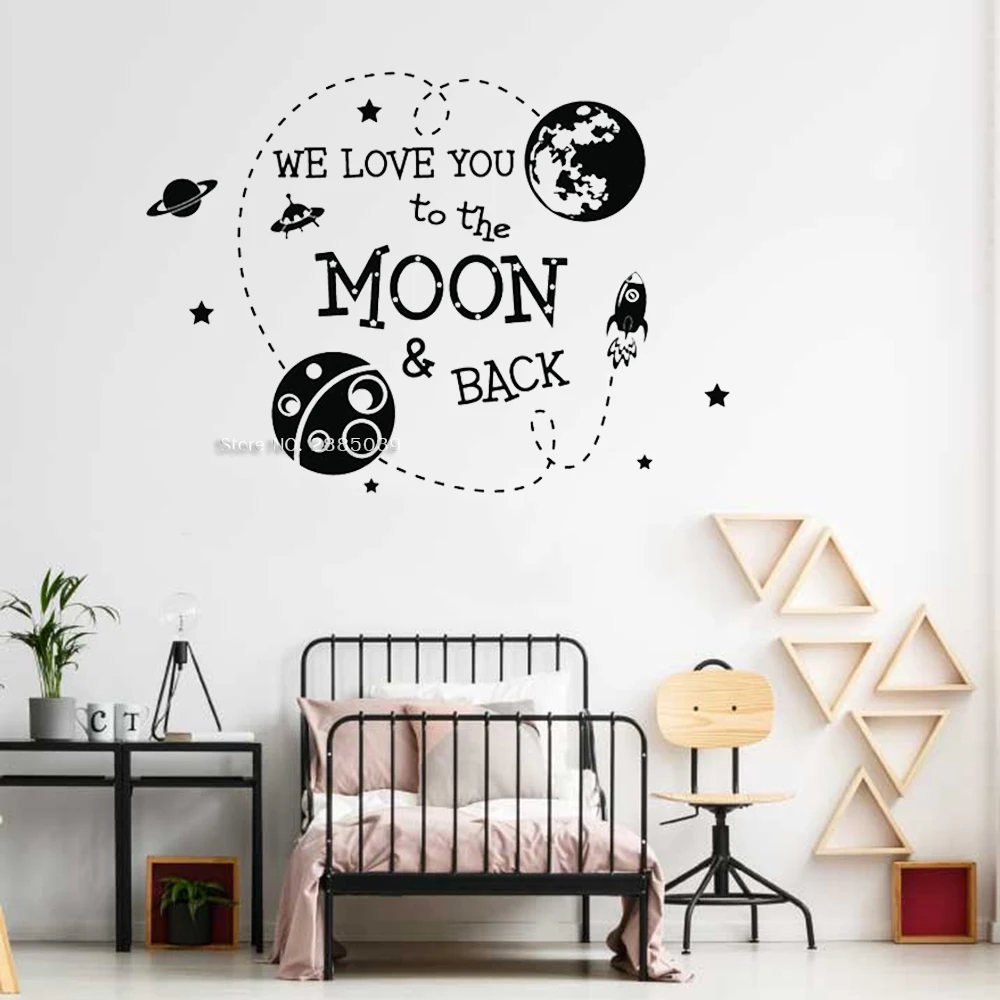 We Love You To Moon And Back Quote Adesivi Murali Spazio Esterno Murales Art Wallpaper Earth Rocket Planet Adesivi Murali In Vinile Lc1335