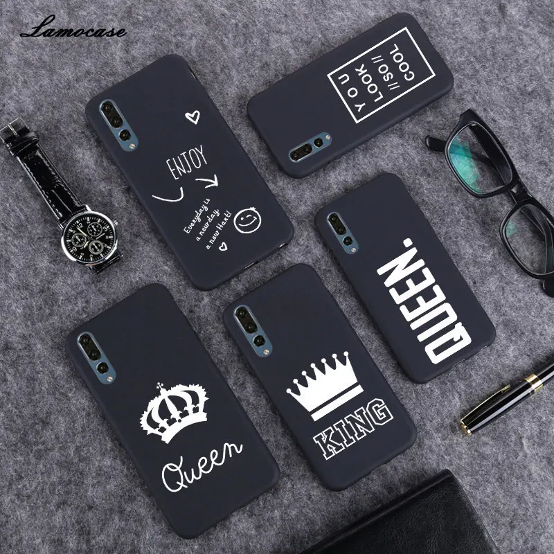 

Lamocase Black Matte Painting Case For Huawei P30 P20 Pro P10 Lite P9 Plus P8Lite 2017 Funny Cartoon Quotes Abstarct Phone Cover