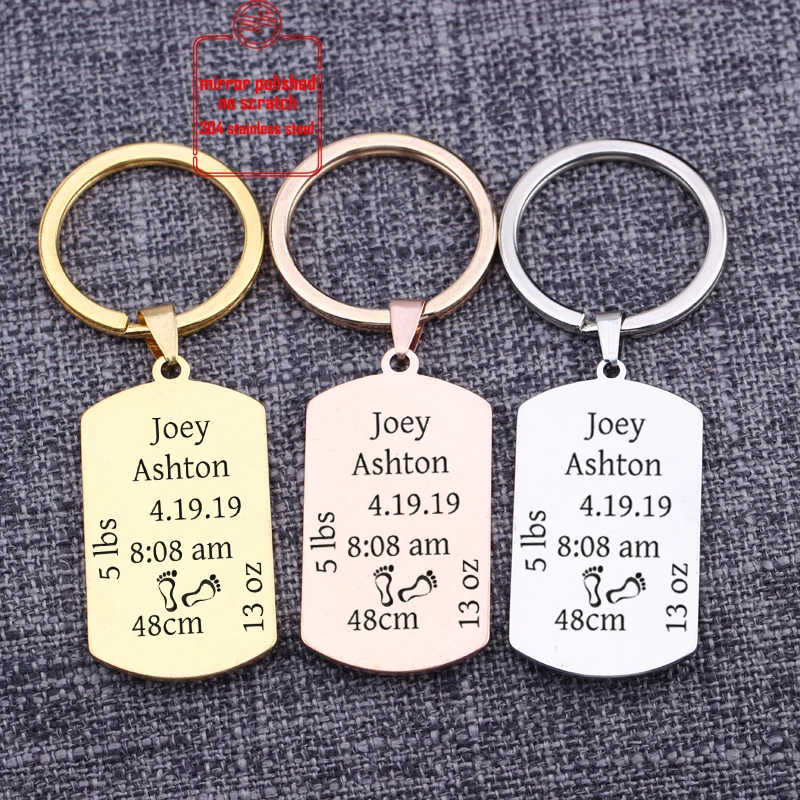 

Dog Tag Custom Keychain New Baby Info Customized Souvenir Length Weight Time Date Name Personality Jewelry Key Holder Gift