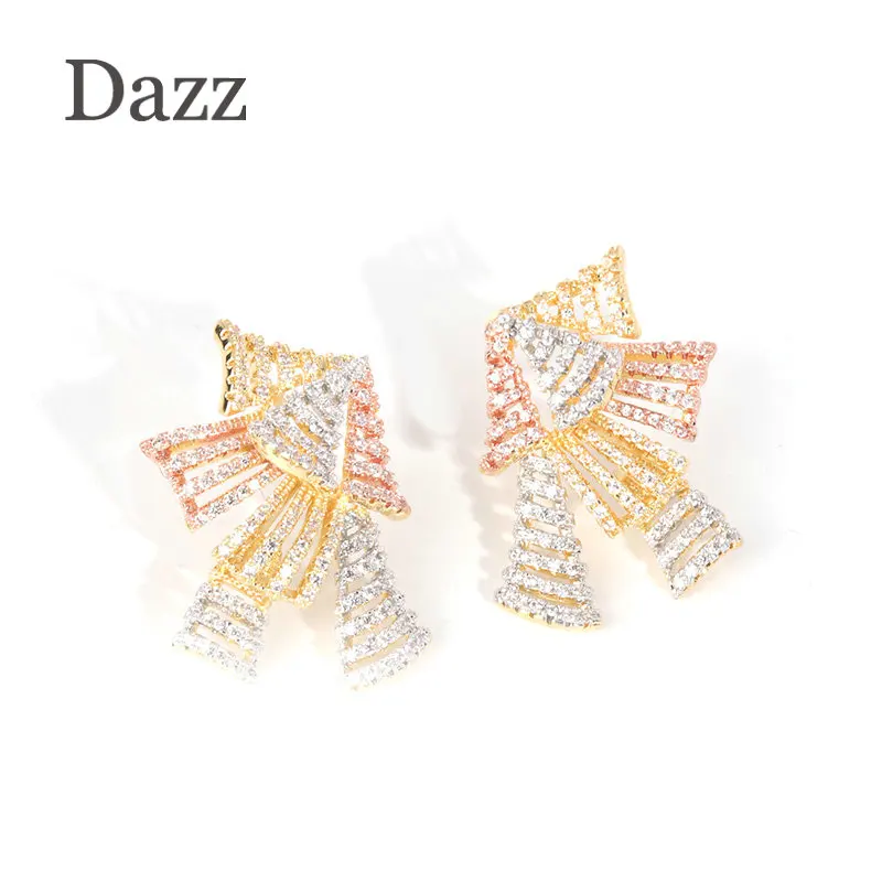 

Dazz Luxury Earrings Tricolor Geometric Dangle Earrings Full Zircon Gold Color Jewelry For Wedding Bridal Women Accessories 2019
