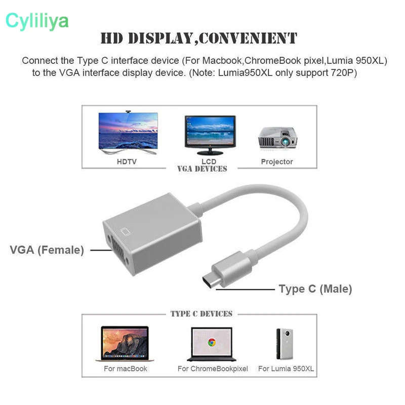 Адаптер USB 3 1 TYPE C для VGA 1080P HDTV TYPE-C TO нового Macbook air 12 &quotGoogle Chromebook 50 шт./лот |