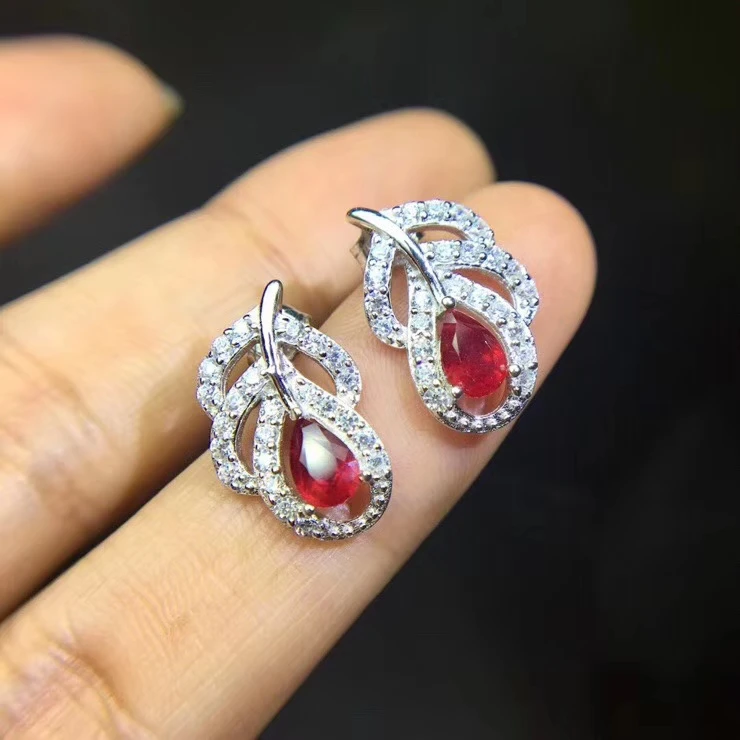 natural red ruby gem earrings 925 silver Natural gemstone earring women