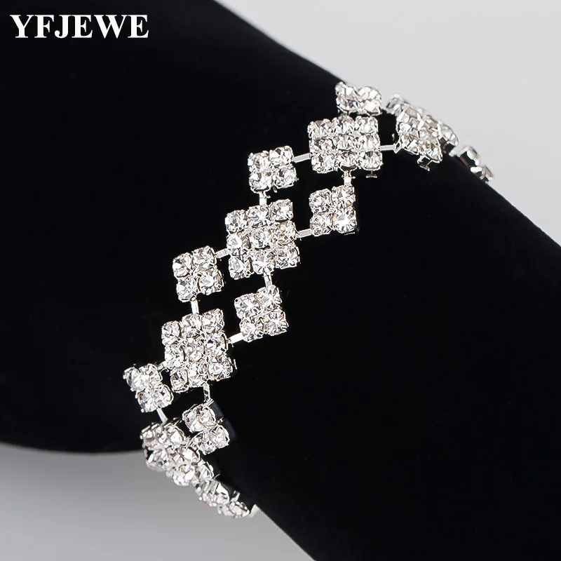 

YFJEWE Geometric Crystal Silver Plaed Sparkling Full Rhinestone Party Evening Bracelets For Femme Wedding Gift Jewelry B179