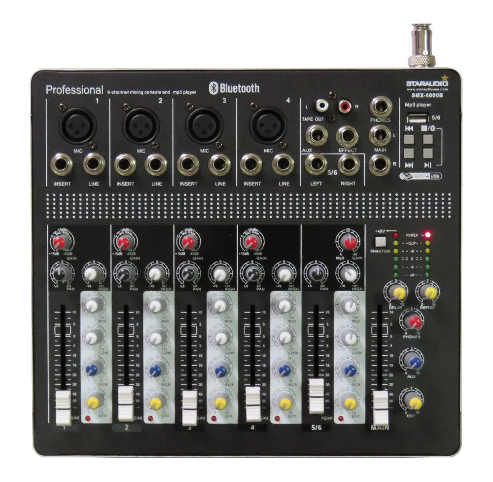 

STARAUDIO Pro Stage DJ Club KTV 6 Channel Mixer Mixing Console w/ USB Bluetooth MP3 For Speaker and Microphone SMX-6000B