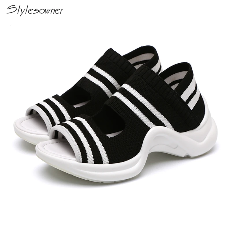 Toe Stretchshoe Tricot Laine Chaude De Élastique gris Casual Stylesowner Sandales Épaisse pourpre rouge Beige Femmes Chaussures D'été Chaussette bleu Peep noir Rayé Semelle Ulzzang YqxET