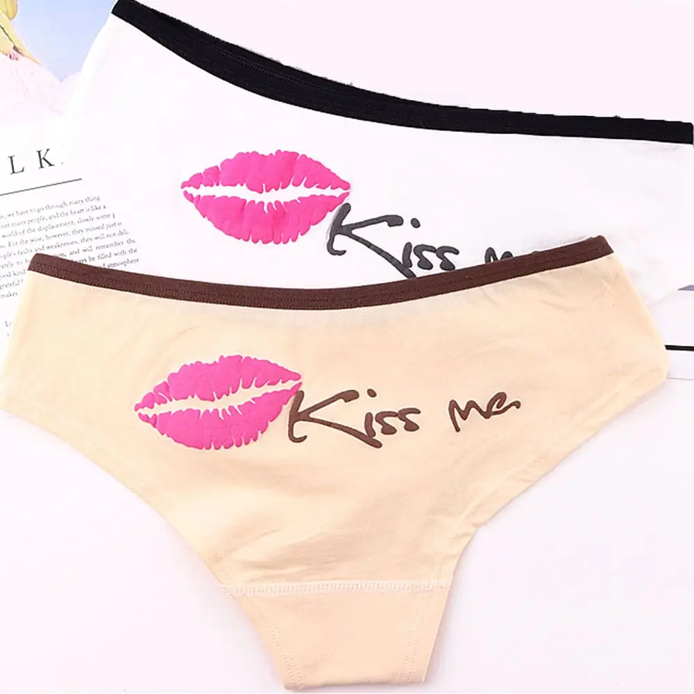 Сексуальные женские хлопковые трусики с рисунком губ Kiss Me бесшовные низкой