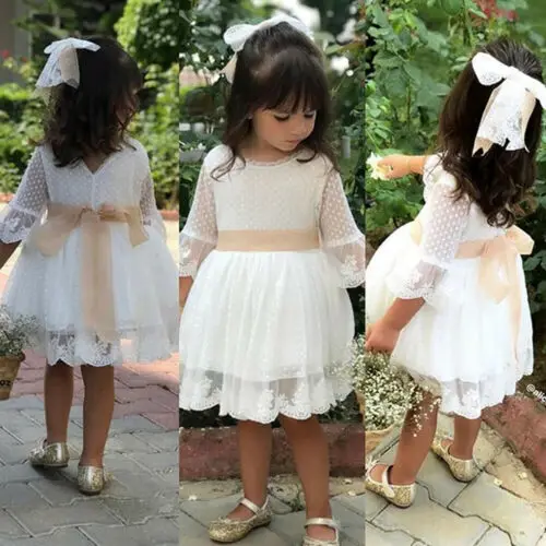 Emmaaby/Белое Кружевное платье для маленьких девочек; платья для крестин; платье подружки невесты с цветочным узором для девочек