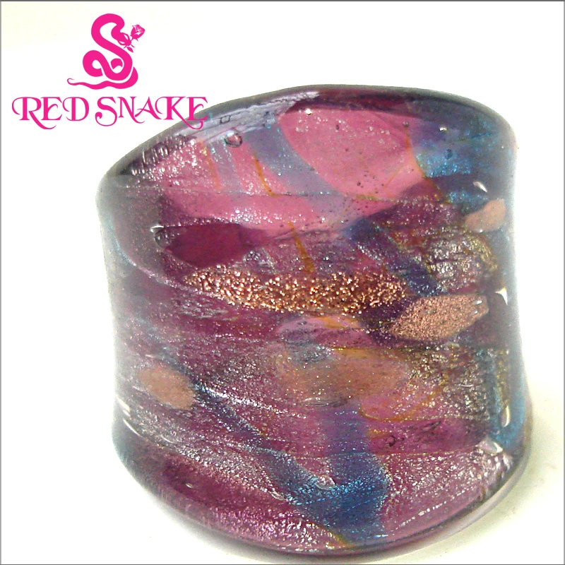 

RED SNAKE Fashion Ring Handmade Purple with bule Reticulate line and golden dots Murano Glass Rings