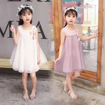 

2019 Summer Kids Girl Cute Holiday Sundress Teen Girl Mesh Princess Wedding Party Vestido Children Flower Casual Dresses Q957