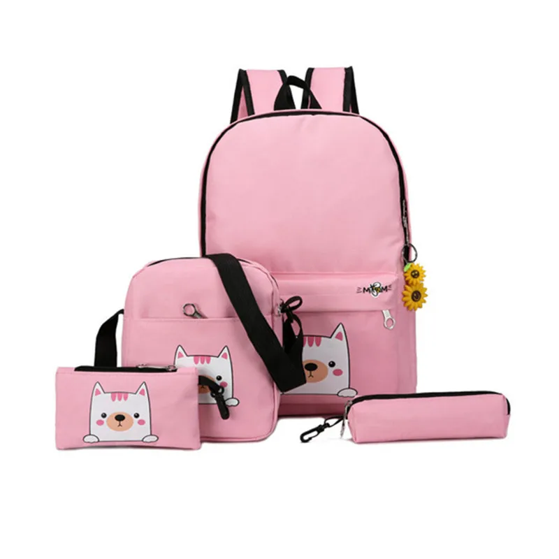 

4 pcs/set School bags satchel Backpacks for children School bag for girls Cute Cat Printing Travel Rucksacks mochilas escolare