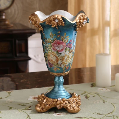 Креативная Европейская ретро ваза из смолы, статуэтка для домашнего интерьера, украшения для гостиной, столовой, столовые вазы+ Шелковый цветок, искусство - Цвет: style 4