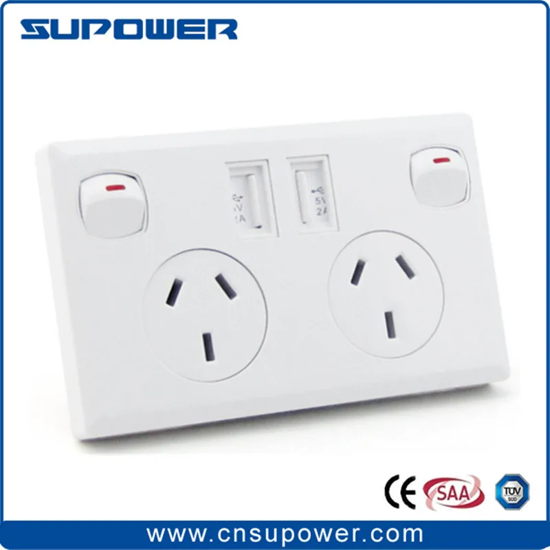 

Australian Australia AU SAA standard dual USB power point and electrical wall switch socket plate outlet USB charger