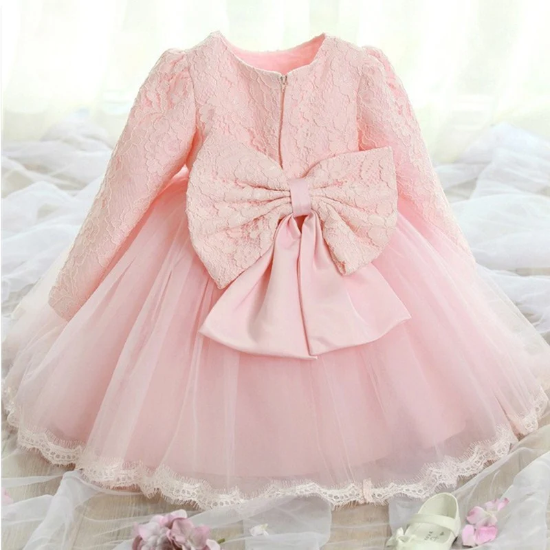 

Long Sleeve Flower Girl Kids Dresses For Girls Wedding Dress Tulle Costume Christening Gown 1 Year Birthday For Girl Clothing