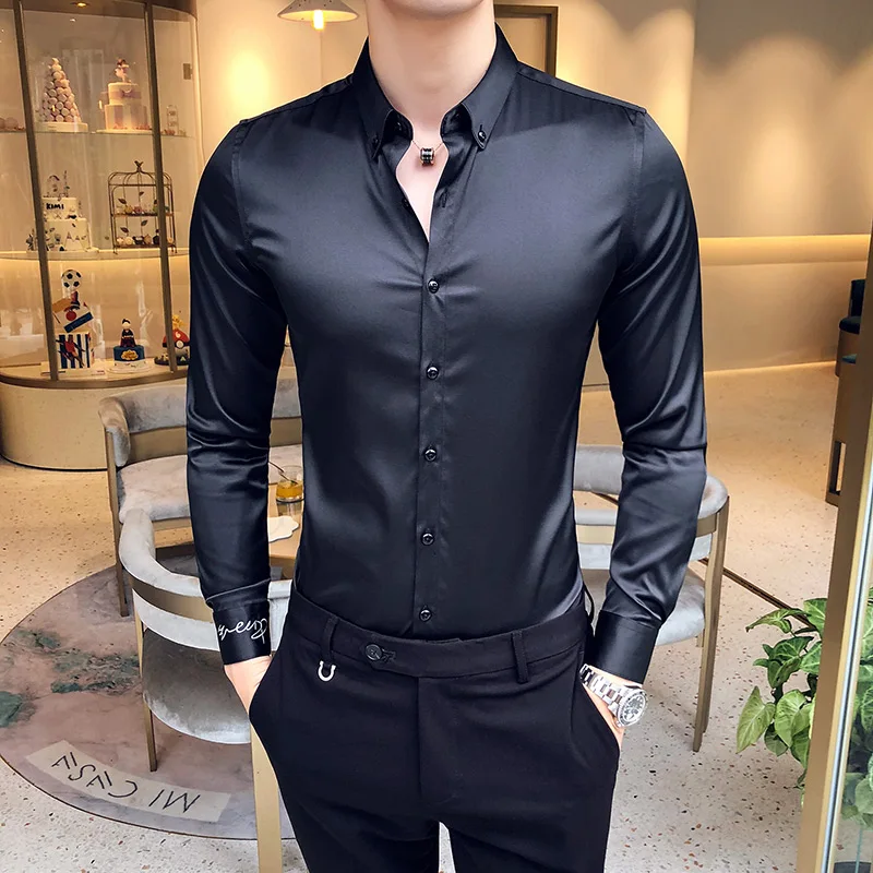 Мужские рубашки с длинным рукавом высокого качества Мужская Простая рубашка повседневная приталенная деловая официальная одежда Блузка Homme размера плюс 5XL-M