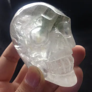 

1pc Quartz Crystal Stone Carved green phantom crystal skull Natural minerals ,Head Sculpture Hot sale Skull Decoration