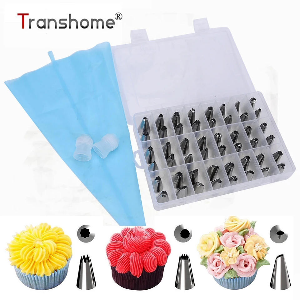 

Transhome Pastry Nozzles 51 Pcs/Set Confectionery Tools Cream Pastry Bag/Converter Baking Tools For Cakes Decorating Tips Set
