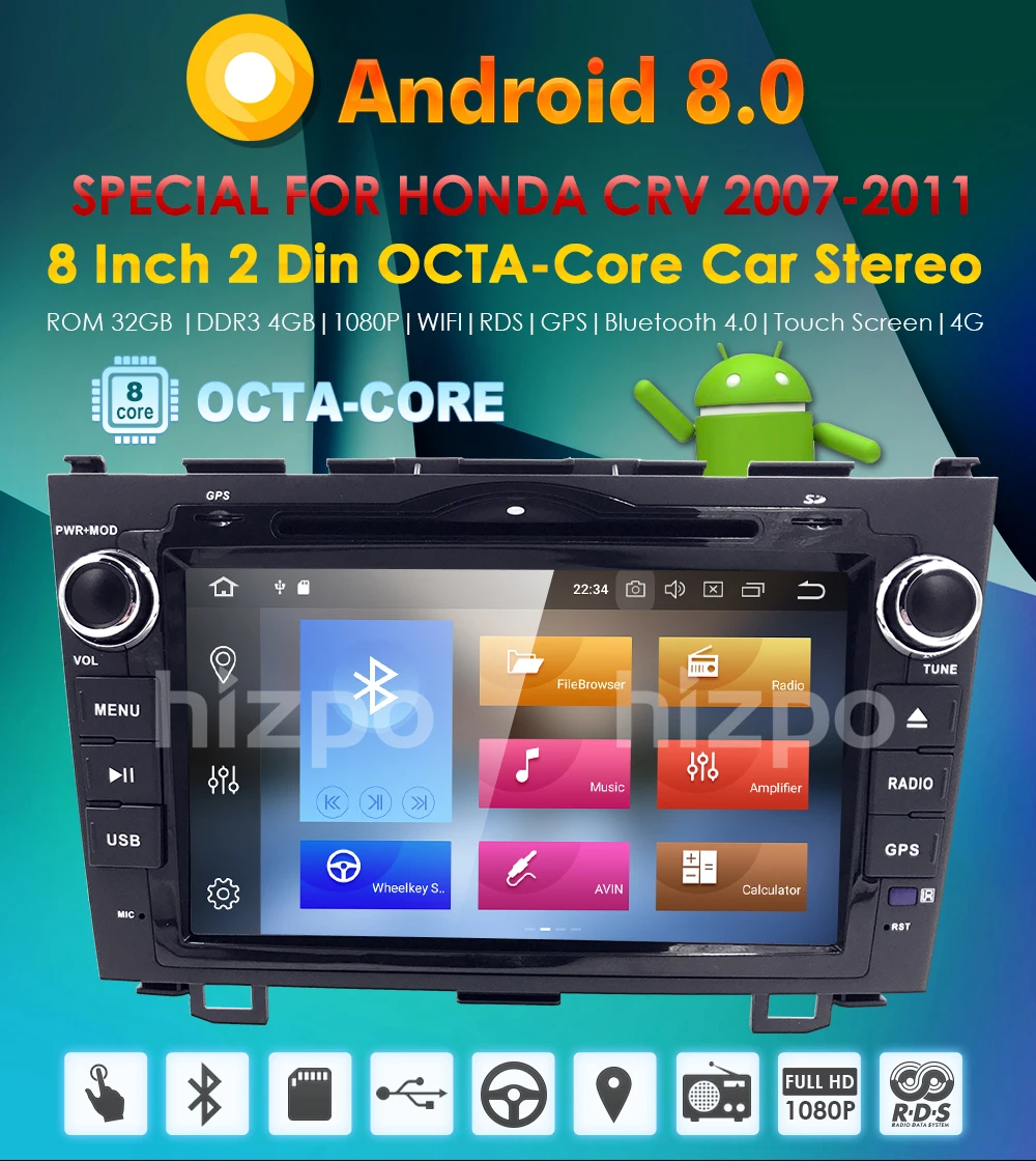 Android 8,0 HD 1024*600 автомобильный dvd-плеер радио для Honda CRV 2007 2008 2009 2010 2011 4G wifi gps навигация головное устройство 2 din 4 GRAM