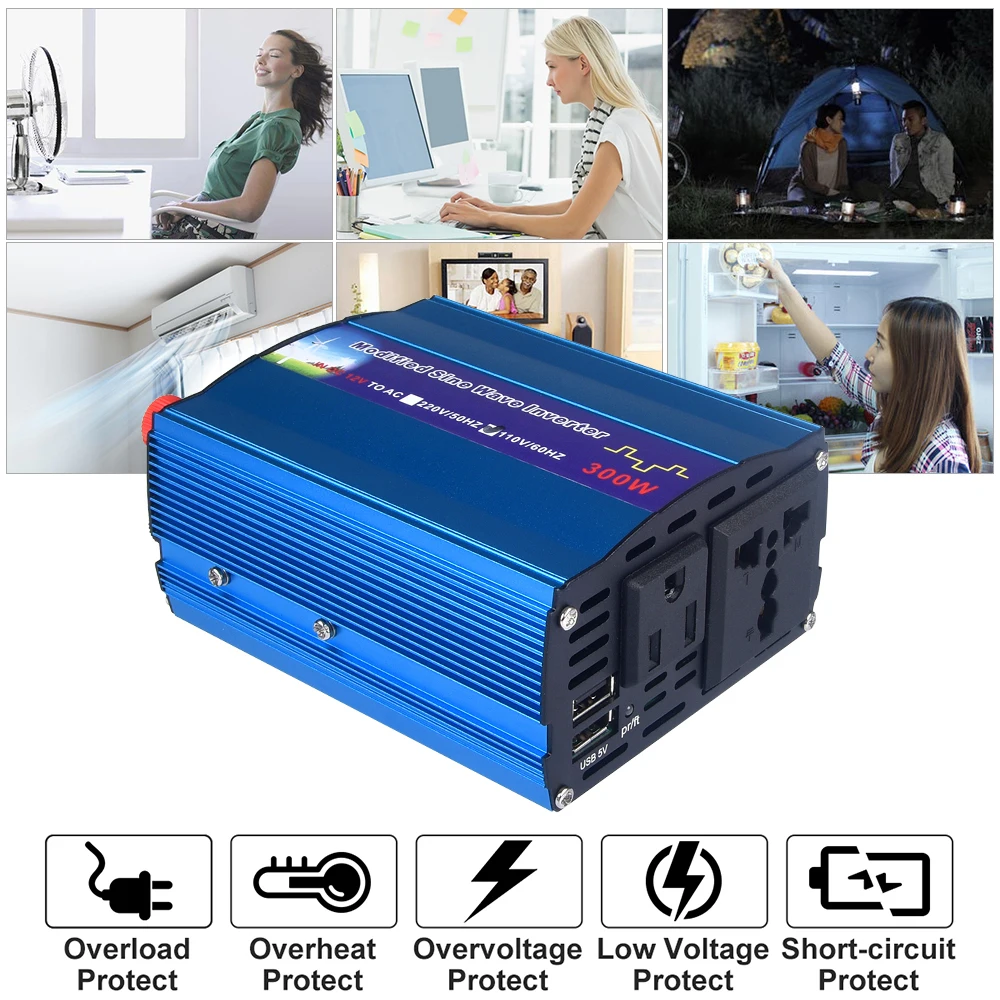 

300W Max Solar Power Inverter 300w Rated Power DC12 V To AC 220 Digital Display Modified Sine Wave Car Charge Converter