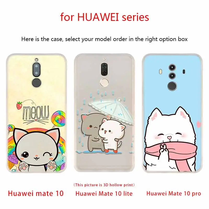 Kawaii Molang мультфильм аниме собака Кот Мягкие силиконовые чехлы для Huawei Mate 10 Lite 20 Pro Y5
