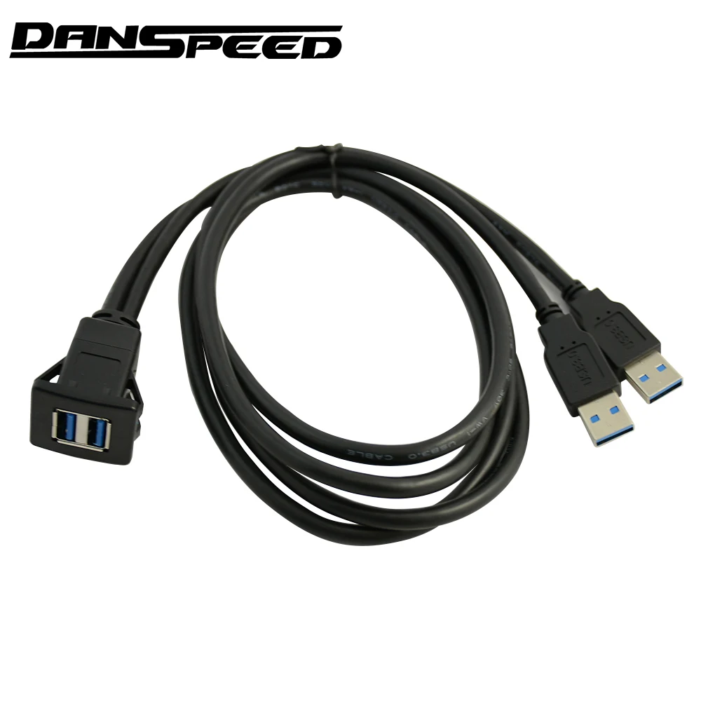 

DANSPEED 2 Ports Dual USB 3.0 Extension Cable 2AM/2AF Male Plug to Female AUX Flush Mount Cable Car Adapter 1M Length