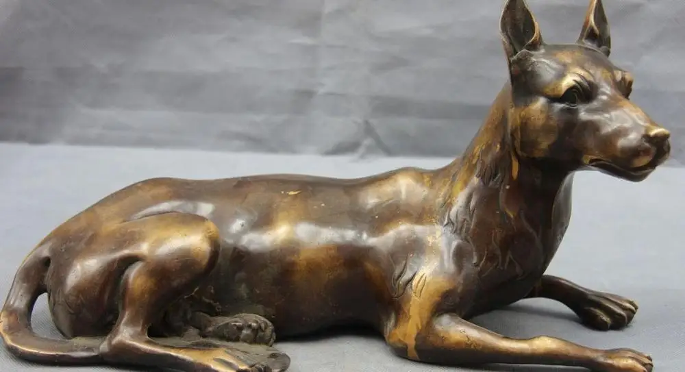 

8 China Folk Bronze Copper Zodiac Auspicious Mascot Art Decoration Dog Statue