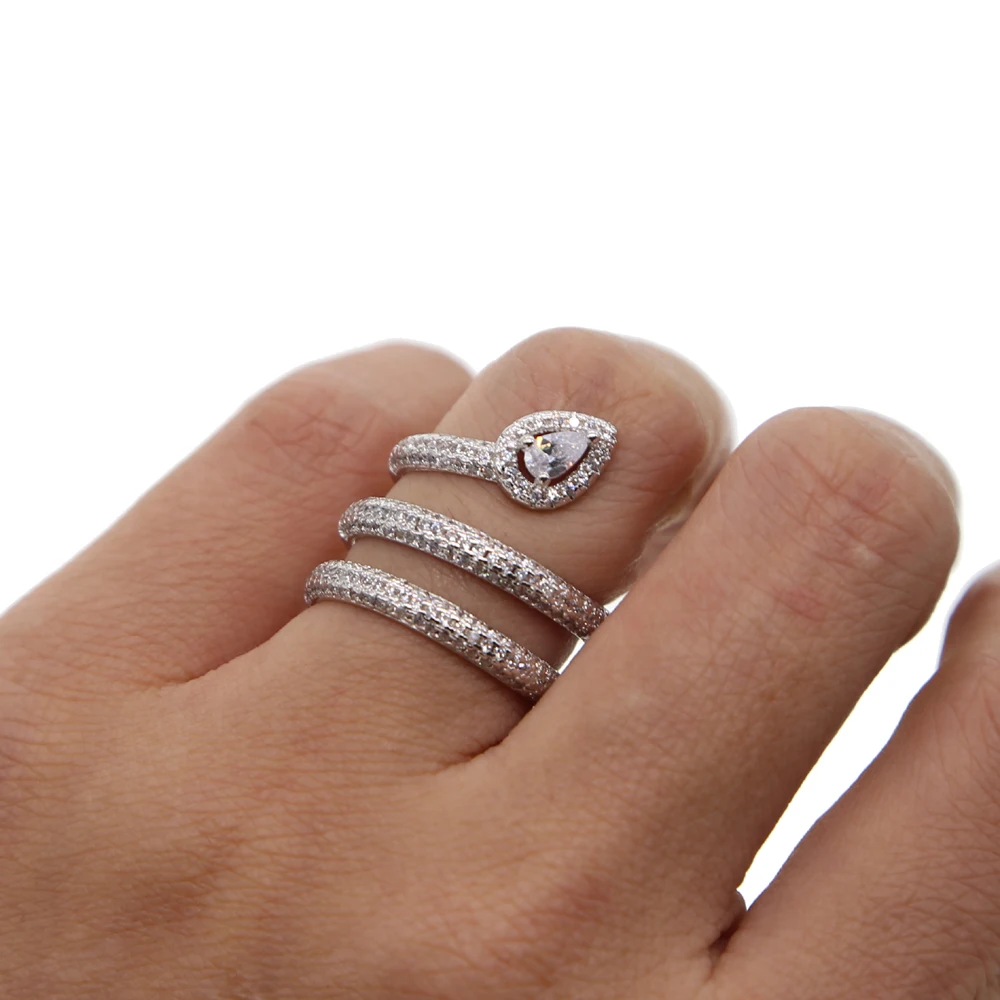 

fashion multi wrap cz finger ring european silver color women trendy jewelry micro pave water drop cz rings