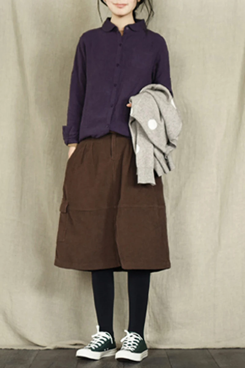 

LRCP Spring Autumn Women Casual Loose Plus Size Purple Linen Shirts