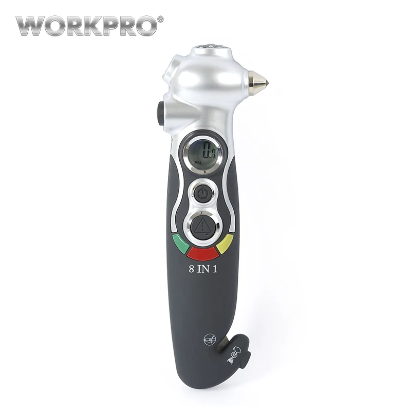 WORKPRO 8 в 1 Цифровой шин давление Датчик Стекло Выключатель спасения аварийный молоток безопасности фонарик ремень резак - изображение