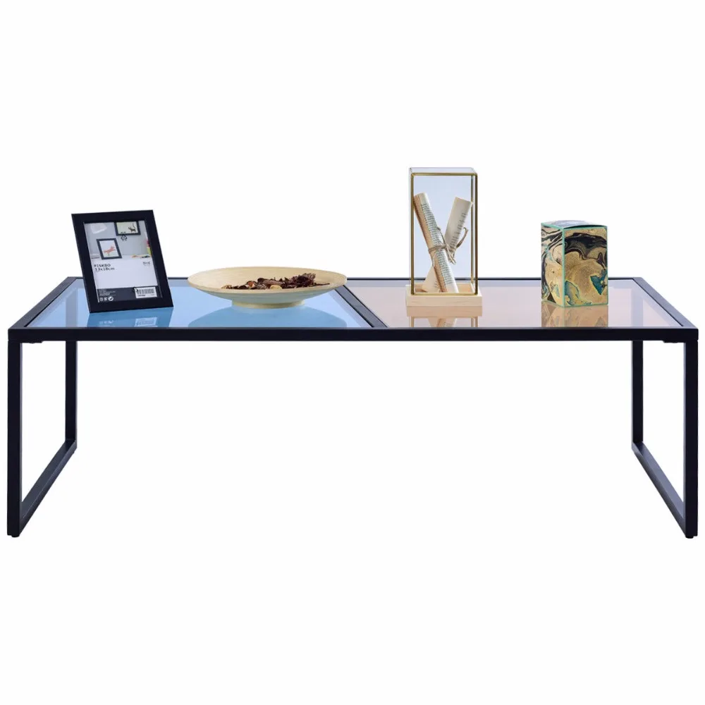 Giantex Rectangular Coffee Table Tempered Glass Top Metal Frame Living Room Furniture HW57282 Giantex Rectangular Coffee Table Tempered Glass Top Metal Frame Living Room Furniture HW57282