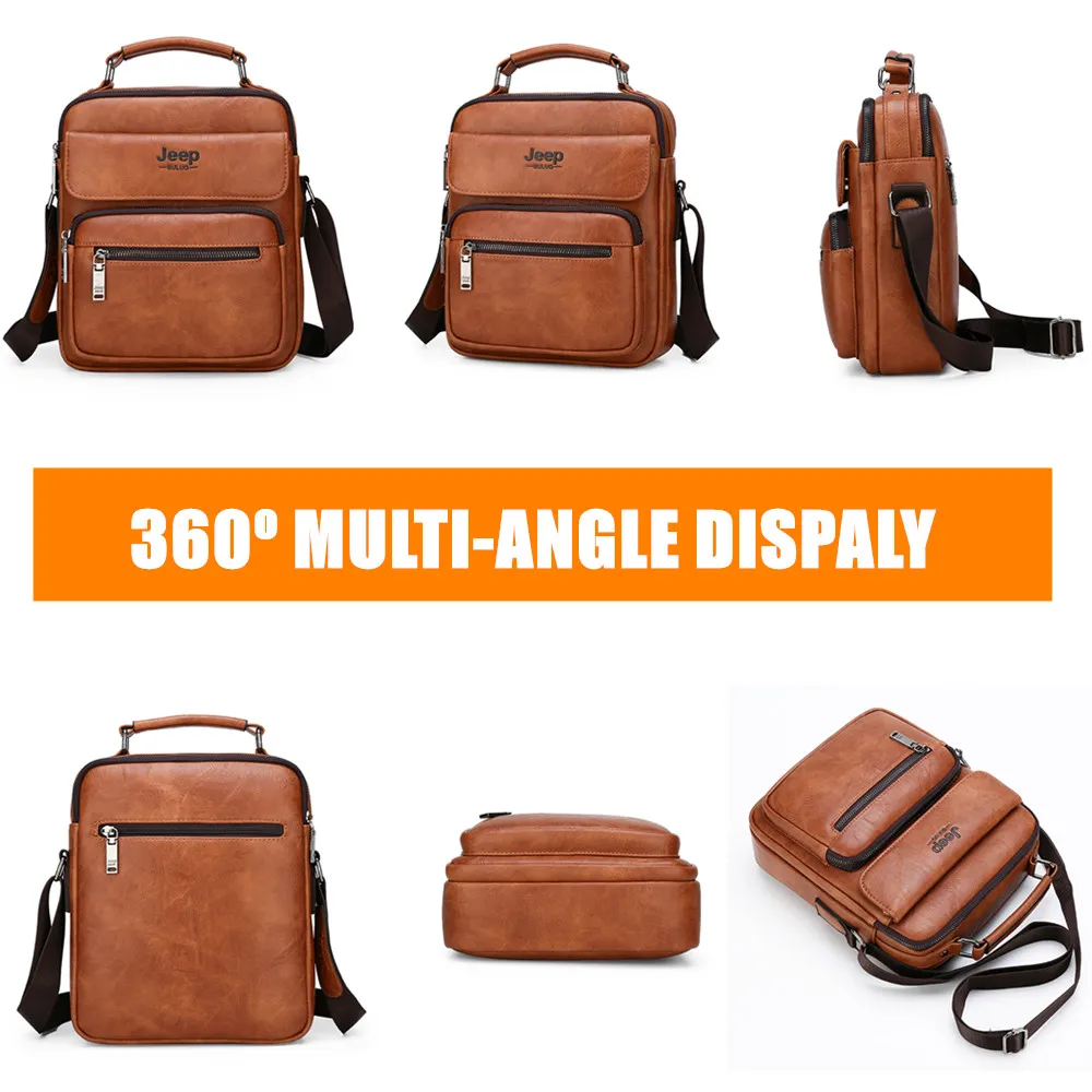  JEEP BULUO Brand Man Split Leather Crossbody Shoulder Messenger Bag For iPad Big Size Men's Handbag - 33040248654