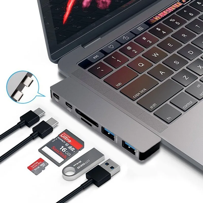 

USB Type C HUB Docking Adapter Thunderbolt 3 Dock with Charging USB-C Data Port SD Micro Card Reader for 2017 2016 MacBook Pro