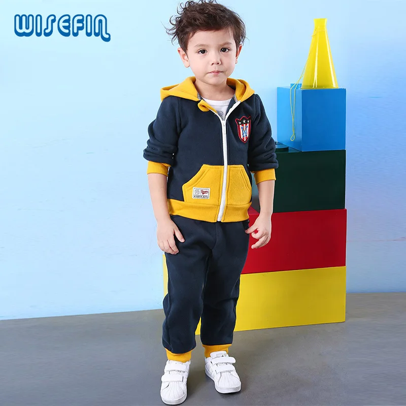 WISEFIN Boy Clothing Set Winter Warm Velvet Boys Top+Pants 2pc Suit