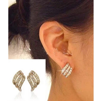 

USTAR Fashion Crystals Clip Earrings Hollow out wing Gold color high quality Earring for Women Wedding Party Jewelry 986