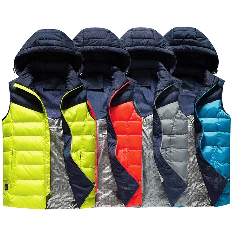 Зимнее пальто пуховая Парка мужская одежда USB интеллектуальная куртка с подогревом жилет без рукавов с капюшоном Теплый пуховик хлопок плюс размер 5XL