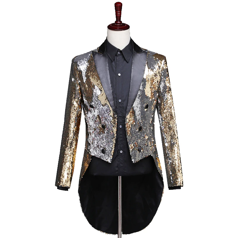 Reflector láser para hombre Swallowtail Gold Purple Tail abrigos noche Club moda Variable colores colas mago cantante baile disfraz - 2