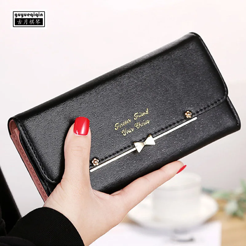 

Wallet Women Bow Tri-Fold Wallet Korean Long Wallet Large Capacity Fashion Multi Card Purse PU Leather Money Wallet Handbag