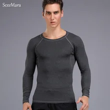 SexeMara Мужская облегающая футболка для бега с длинными рукавами фитнес тренировка Бодибилдинг спортивная одежда супер эластичные однотонные спортивные топы
