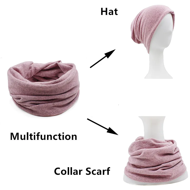 LOVINGSHA Autumn Winter Dual-use Hats For Women Girl Scarf Solid Design Thin Ladies Fashion Feminino Skullies Beanies HT078