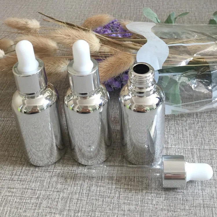 Conta-gotas de Vidro para Óleo Vazio Vidro Peças Lote 30 ml Alta Temperatura Prata Banhado Frasco Conta-gotas Recipiente Essencial 50 - 4 High Quality Beleza e saúde
