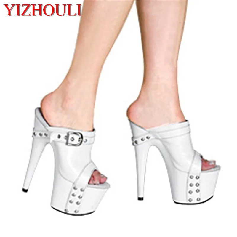 

Women's Platform Shoes 17cm Ultra High Heels Slippers Shoes 7 Inch Hand Made High Heel Shoes White