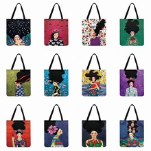 Художественные дизайнерские сумки-шопперы для женщин с рисунком для девочек, повседневная сумка-тоут, льняная пляжная сумка, женская сумка через плечо, многоразовая сумка для покупок