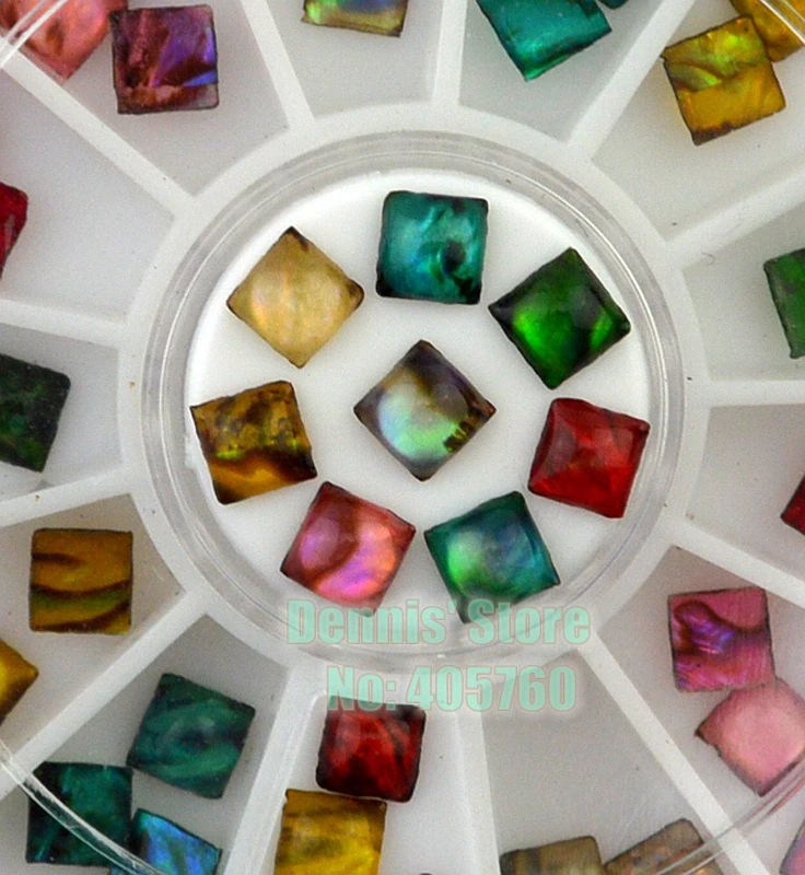

Wholesale 60PCS Colorful Glitter Flame Shell Stone Square Acrylic Flat Back Nail Art Rhinestones Decals Wheel DIY Tips