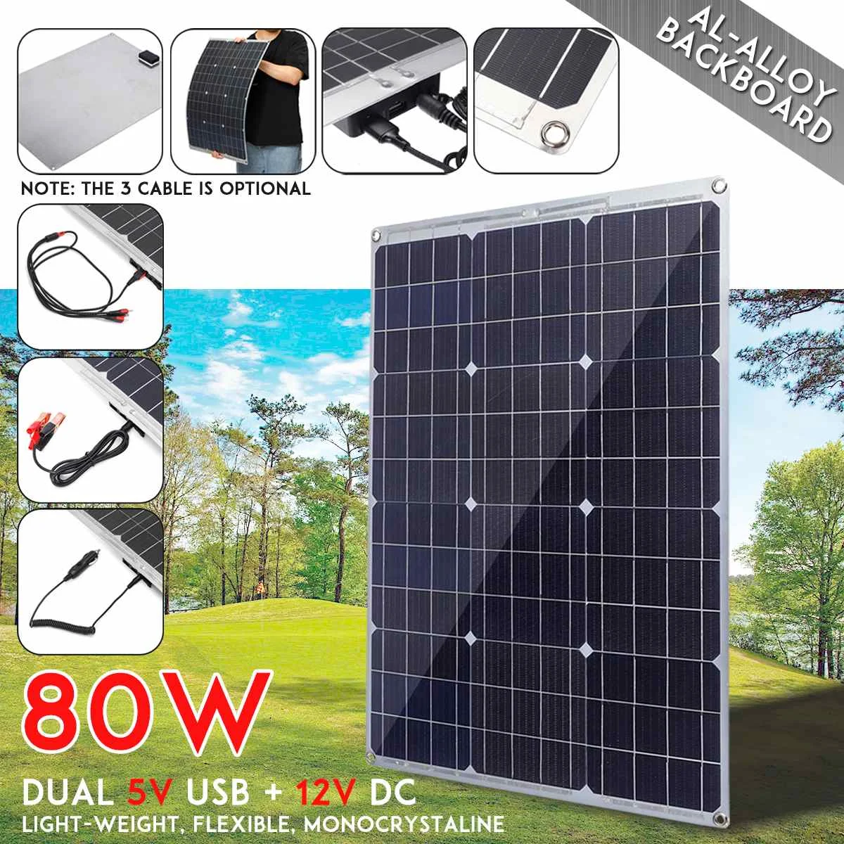 

80W Fexible Solar Panel Panels Solar Cells Cell Module Double USB interface 2.8A 3A for Car Yacht Led Light Boat Outdoor Charger