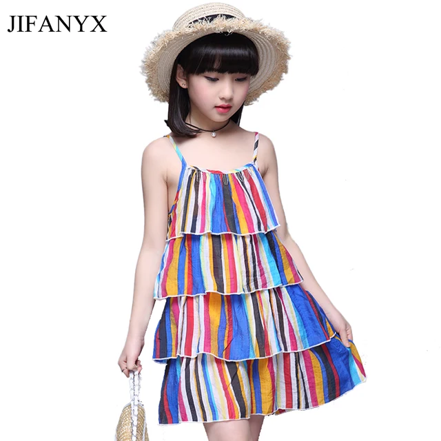 Jifanyx Summer S Rainbow Striped Dress Kids Sleeveless Colorful Jifanyx Summer S Rainbow Striped Dress Kids Sleeveless Colorful Beach Dresses Layered Sundress Children Clothing
