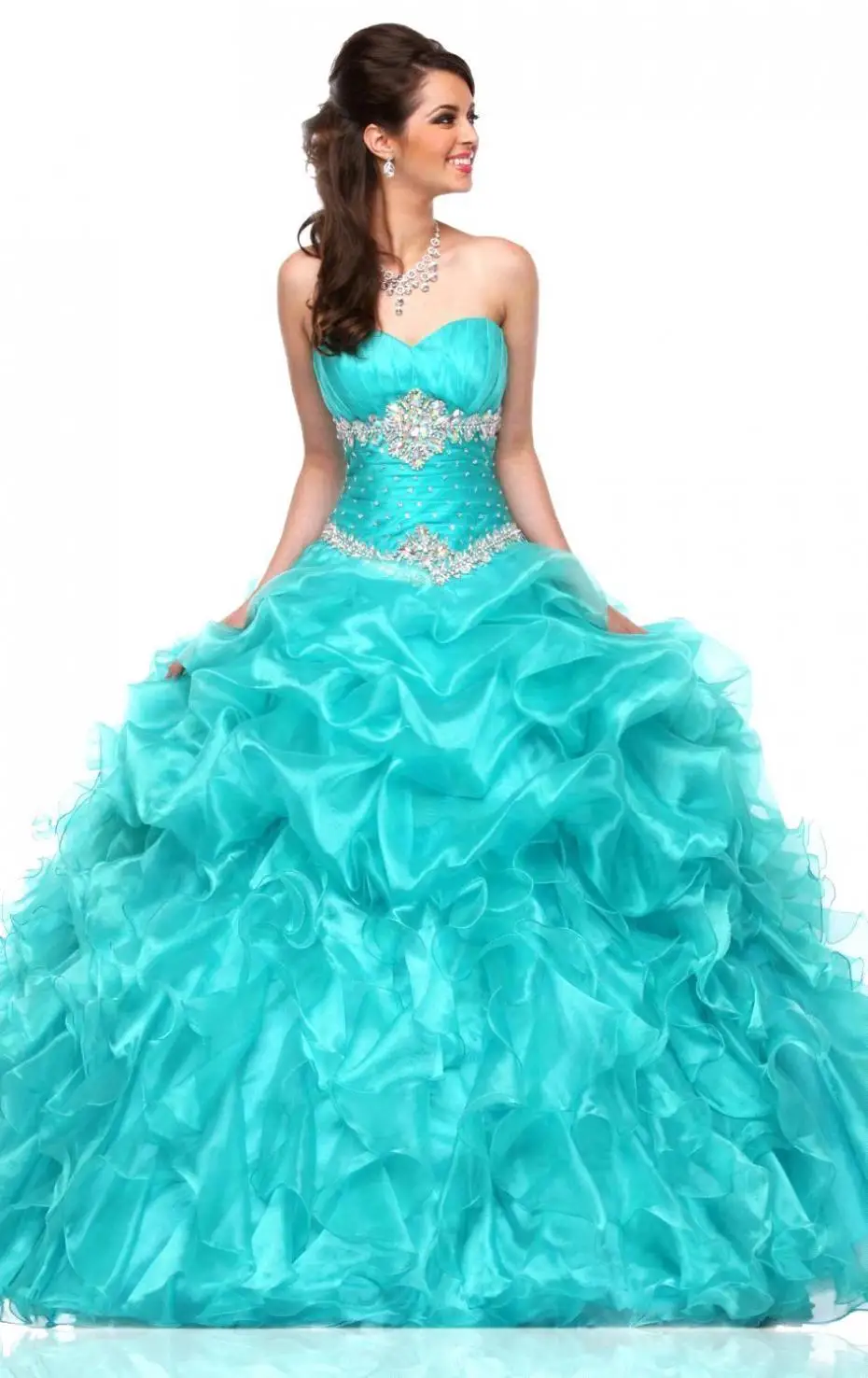 Sweetheart Organza Puffy Sweet 15 Dresses Aqua Blue
